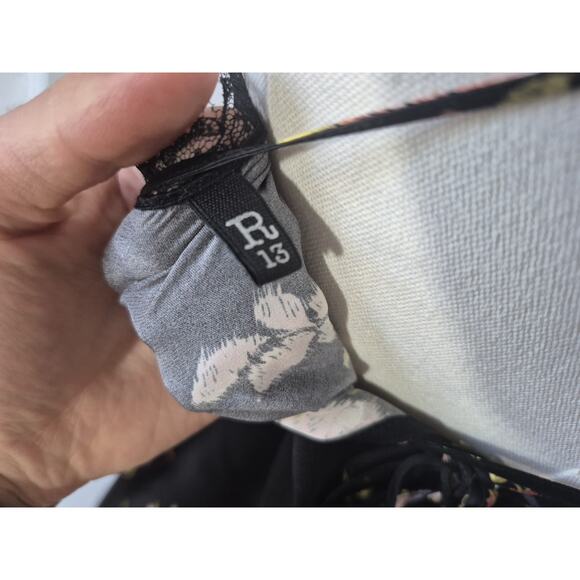 New R13 Womens Black Floral 100% Silk Lace Back Slip Midi Dress Small - Picture 12 of 13